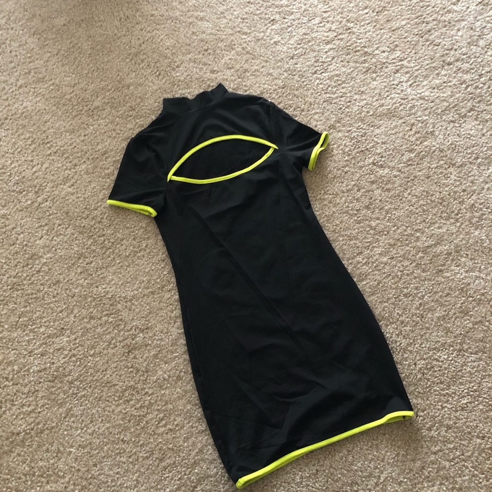 Little Black Dress With Cutout and Neon Detail